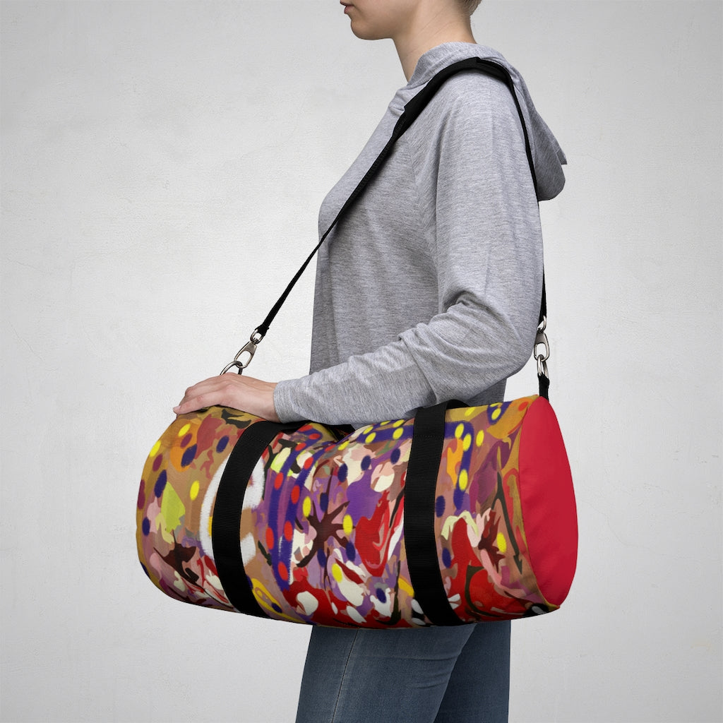 Tribal set 1 duffle gym bag design# TRIB127, red, with small Logo,