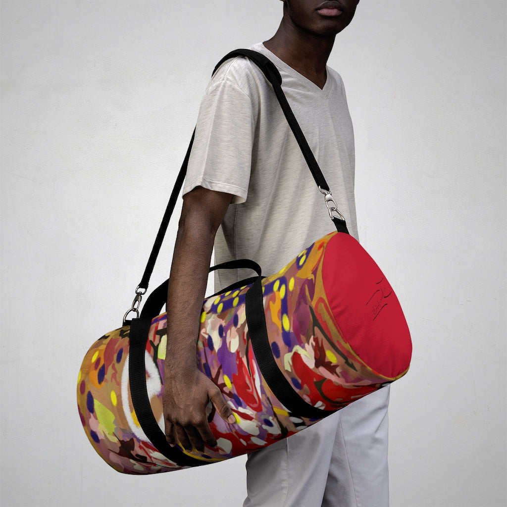 Tribal set 1 duffle gym bag design# TRIB127, red, with larger standout Logo, sz small and large