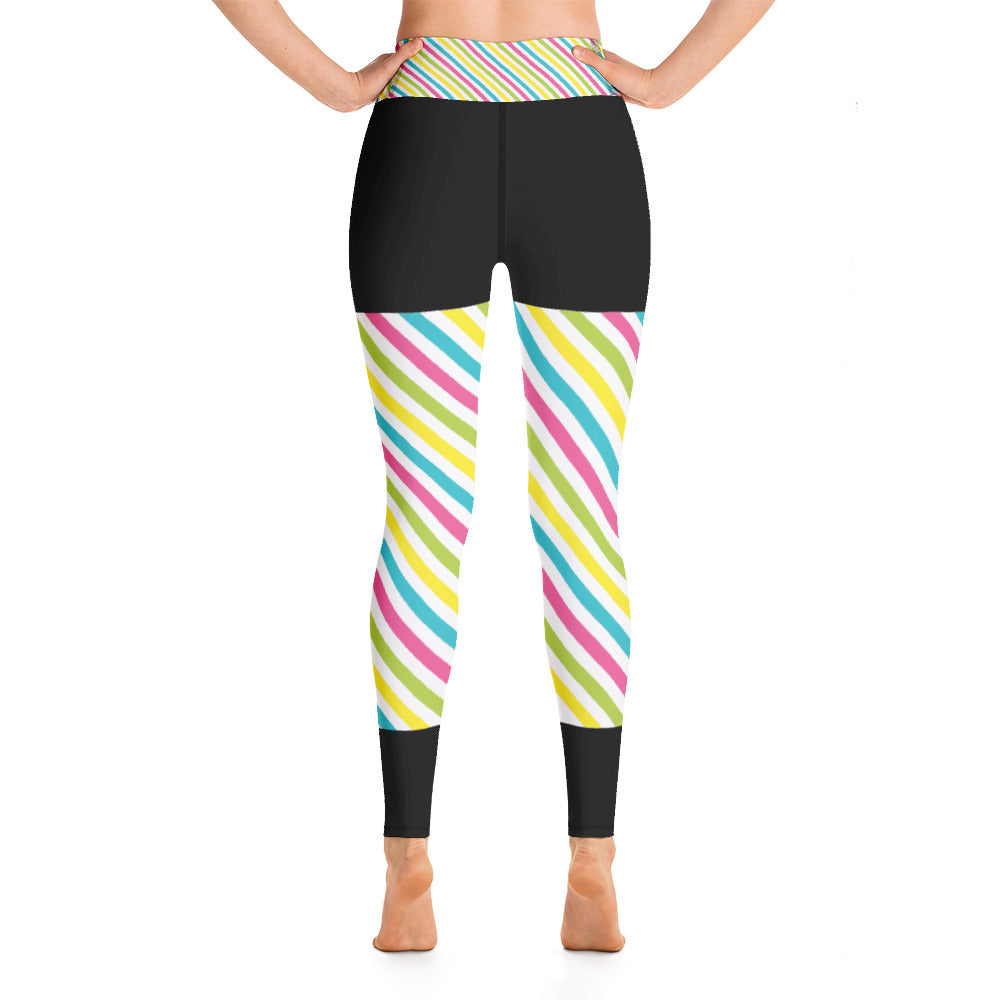 Wide waist Leggings, bold pattern, circles, lines & or dots WITH LOGO D118 black