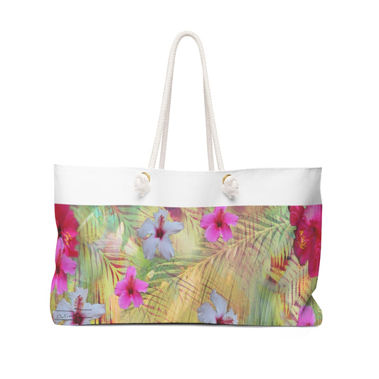 Large Weekender Bag, tropical set 1 design TROP129, white, small logo