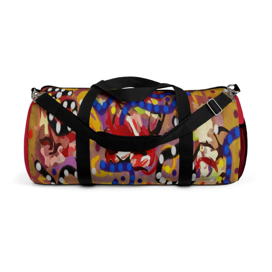 Tribal set 1 duffle gym bag  design# TRIB127,  red,  with small Logo,