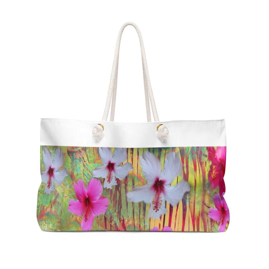 Large Weekender Bag, tropical set 1 design TROP129, white, small logo