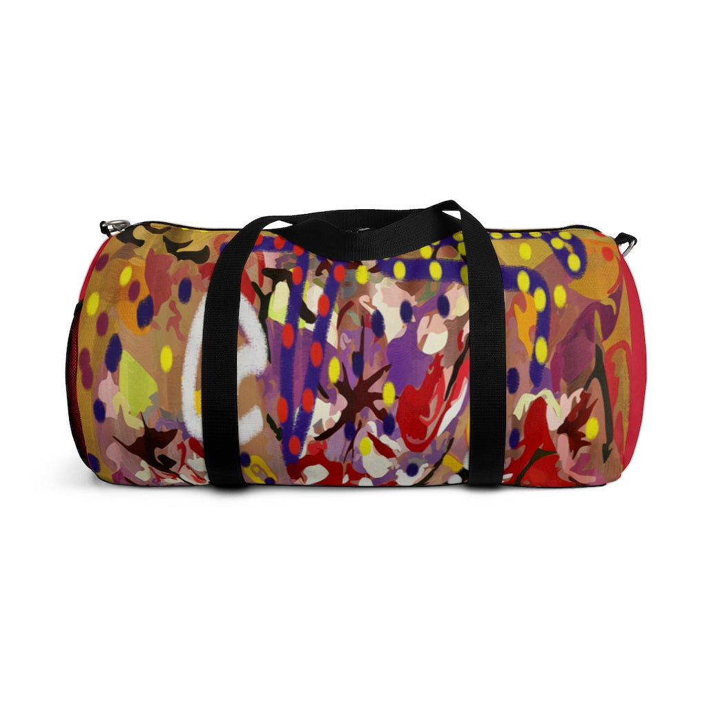 Tribal set 1 duffle gym bag  design# TRIB127,  red,  with small Logo,