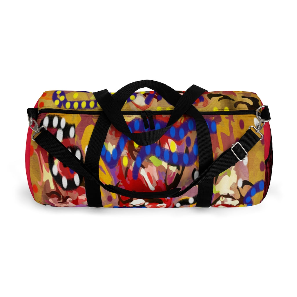 Tribal set 1 duffle gym bag  design# TRIB127,  red,  with small Logo,