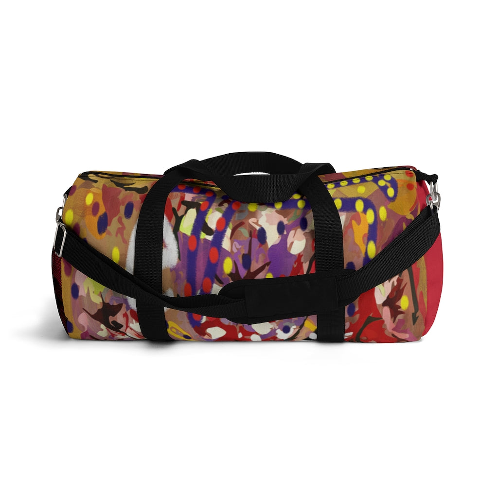 Tribal set 1 duffle gym bag  design# TRIB127,  red,  with small Logo,