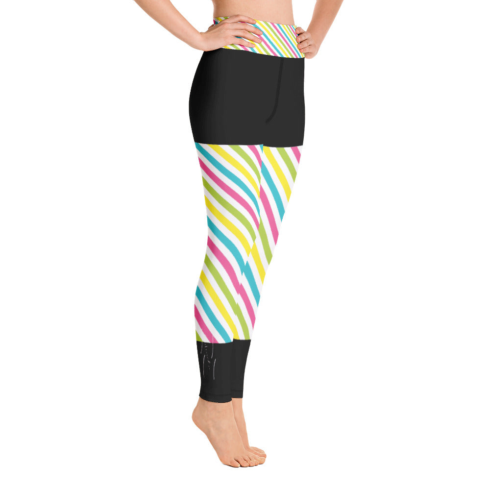 Wide waist Leggings, bold pattern, circles, lines & or dots WITH LOGO D118 black