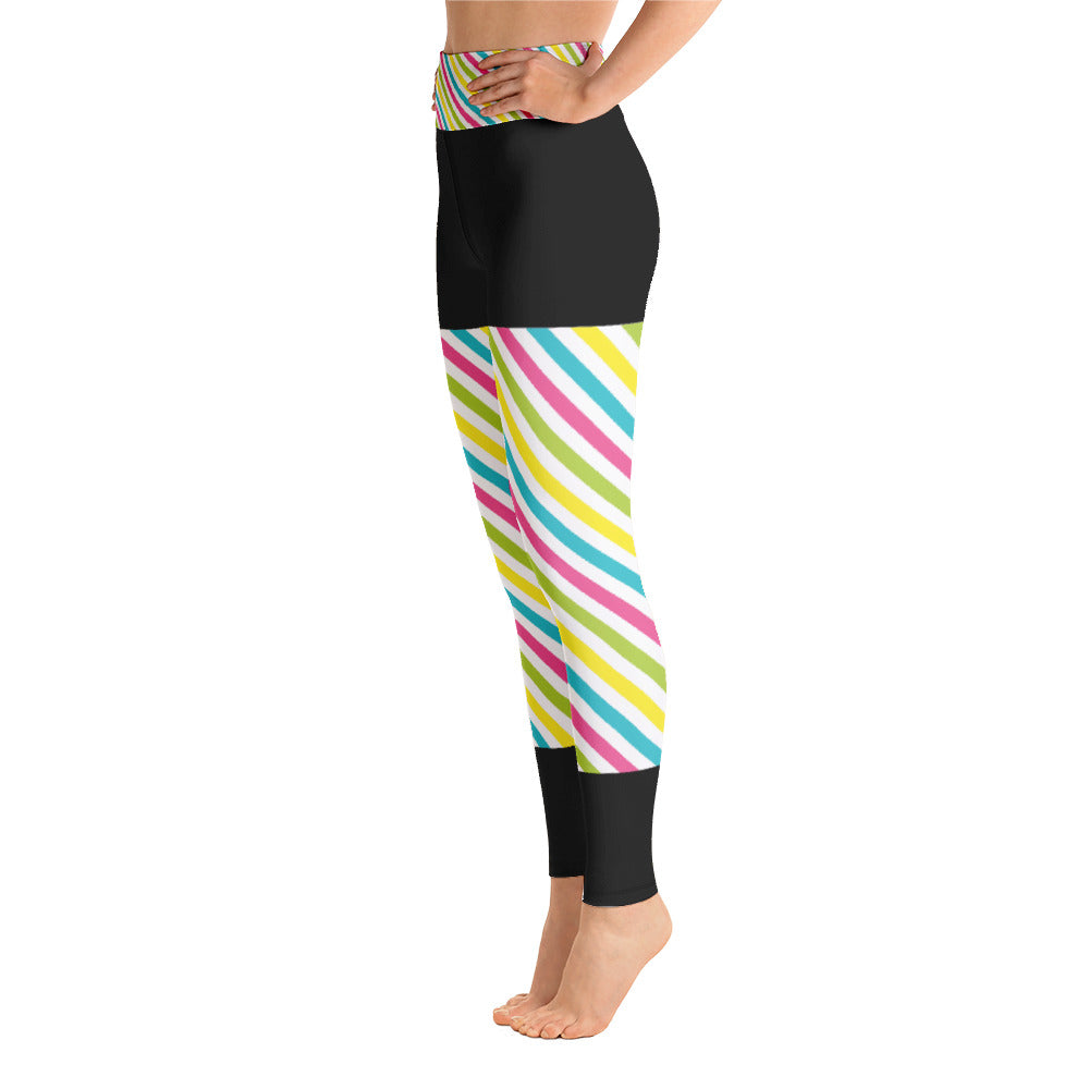 Wide waist Leggings, bold pattern, circles, lines & or dots WITH LOGO D118 black