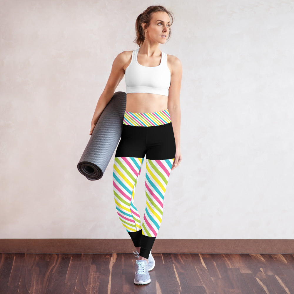 Wide waist Leggings, bold pattern, circles, lines & or dots WITH LOGO D118 black