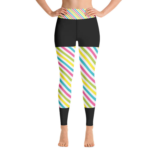 Wide waist Leggings, bold pattern, circles, lines & or dots WITH LOGO D118 black