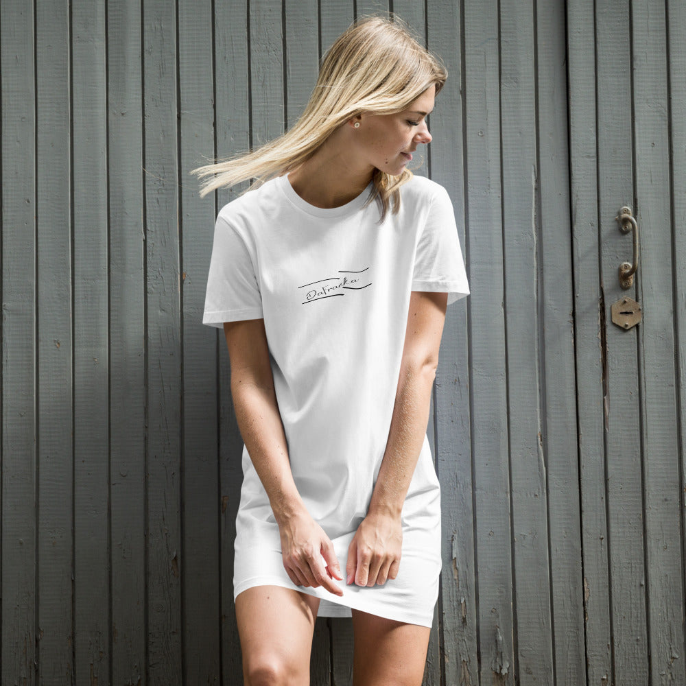 Organic cotton t-shirt dress, with our trademark logo in black.